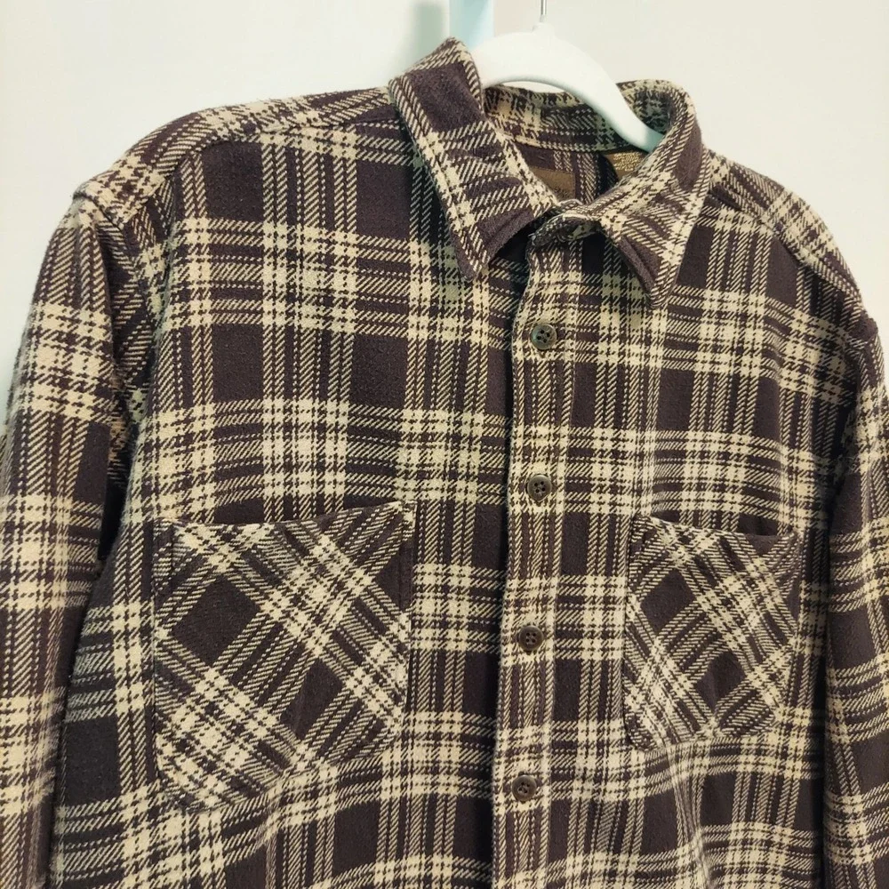 St Johns Bay Men L Brown Plaid Button Up Long Sleeve Cabin Outdoors Grunge Cabin